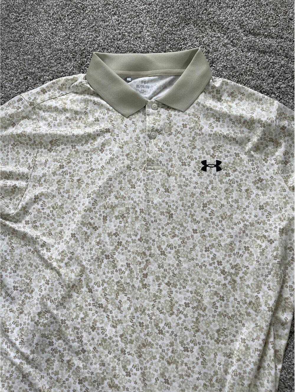 Under Armour Polo XL NWOT Beige Floral Print Golf Shirt Performance